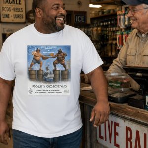 Man wearing white Gulf Shores Dock Wars shirt from Boondrift